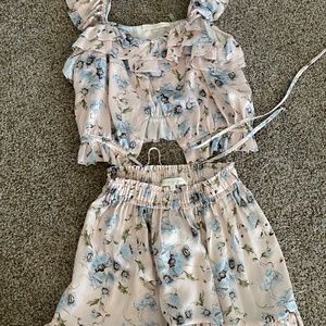 LoveShackFancy Pink Floral Set Skirt + Top